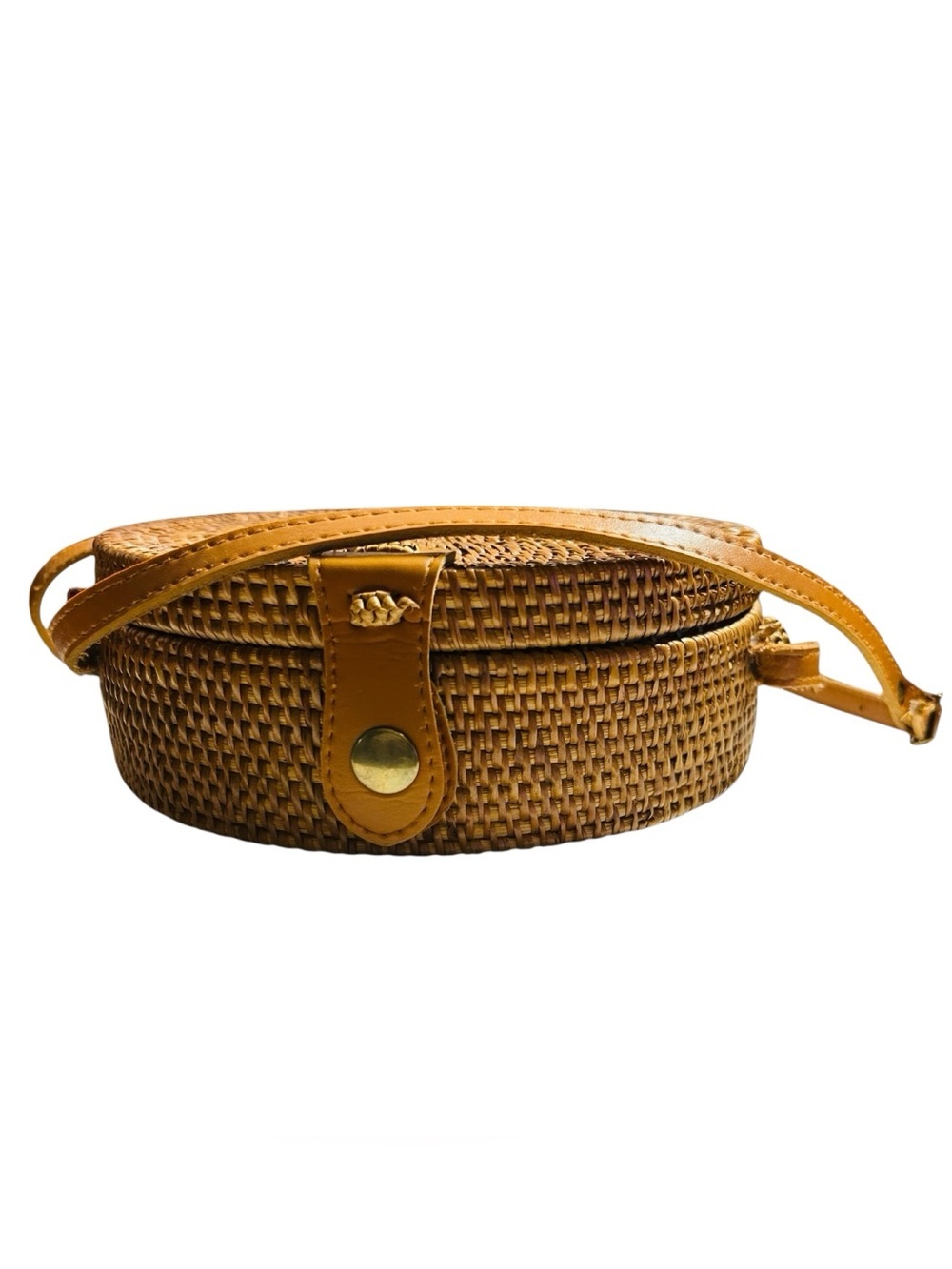 Round Bali Rattan Crossbody Bag Boho Woven Straw Purse Batik Lined Beach Bag